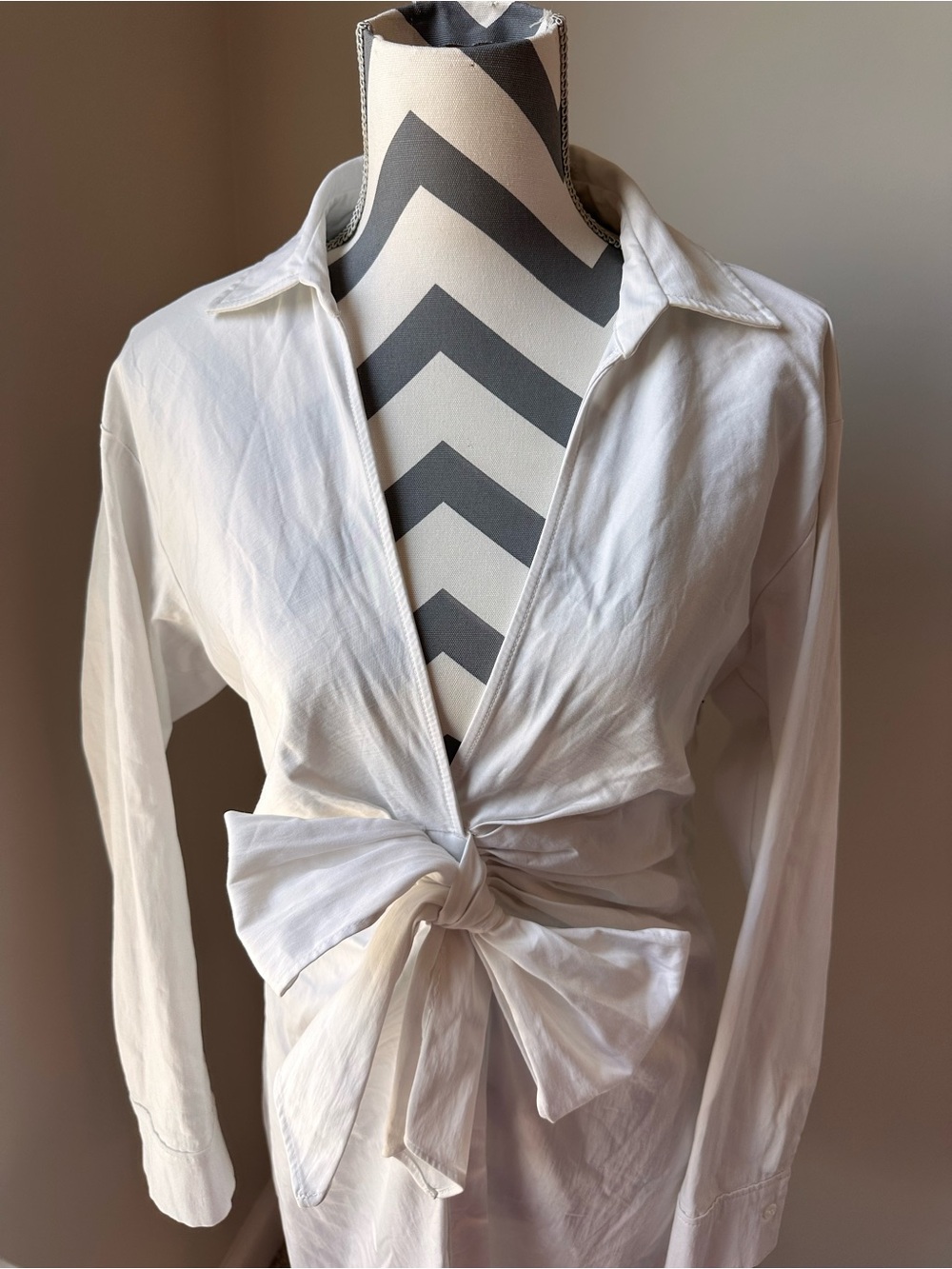Zara White Stretch Poplin Shirt Dress Large Mini MultiWay Tie Bachelorette Party - Picture 5 of 11